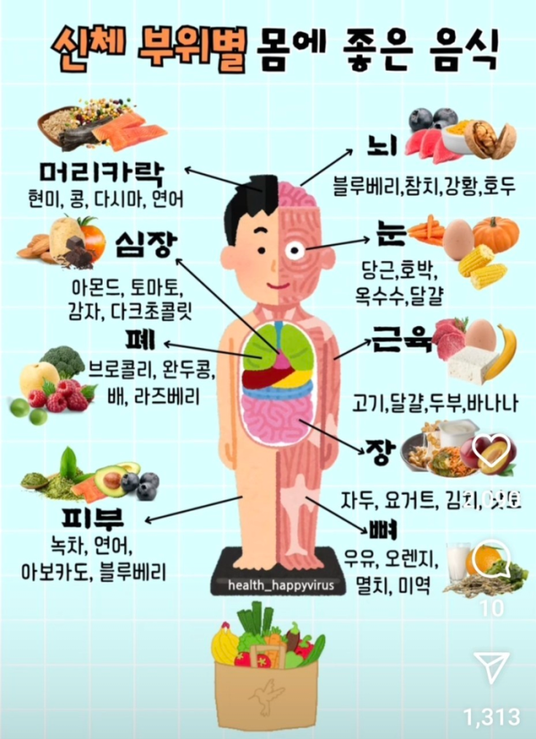 신체 부위별 몸에 좋은 음식