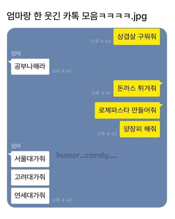 엄마와의 카톡 내용