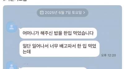 엄마 음식에 현타 온 아들의 카톡내용