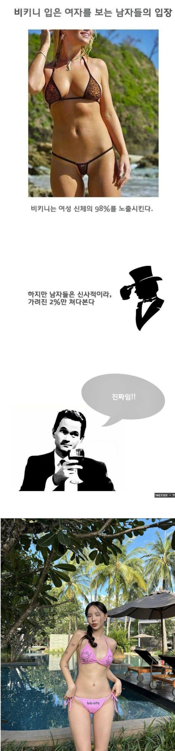 비키니 입은 여자를 보는 남자들의 입장