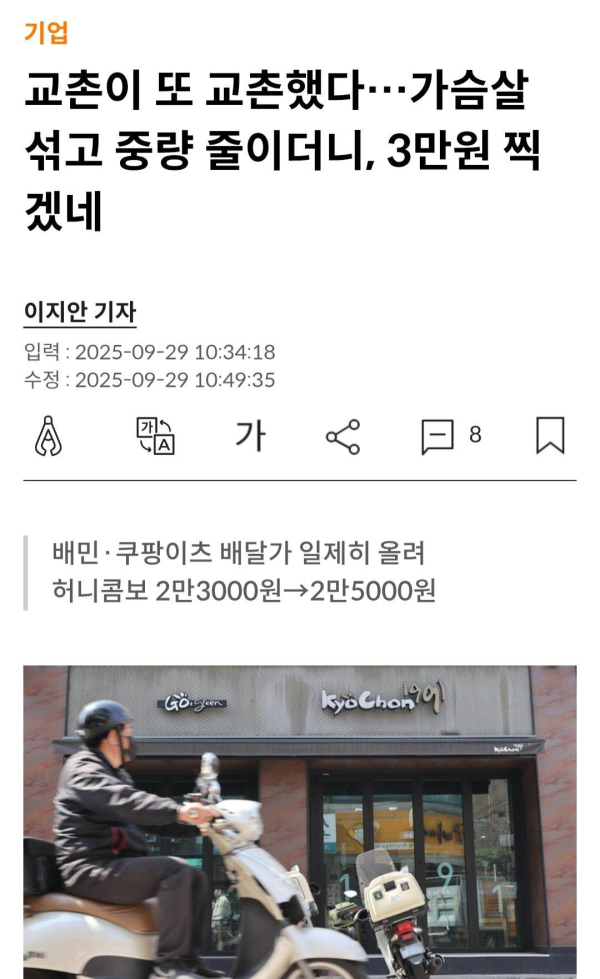 교촌치킨 가격 근황