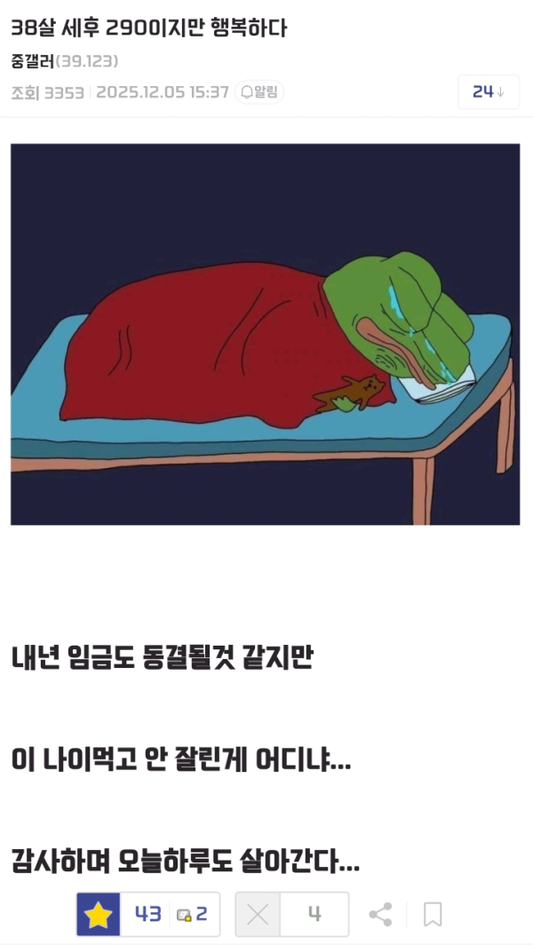 38살 세후 290이지만 행복하다는 디시인