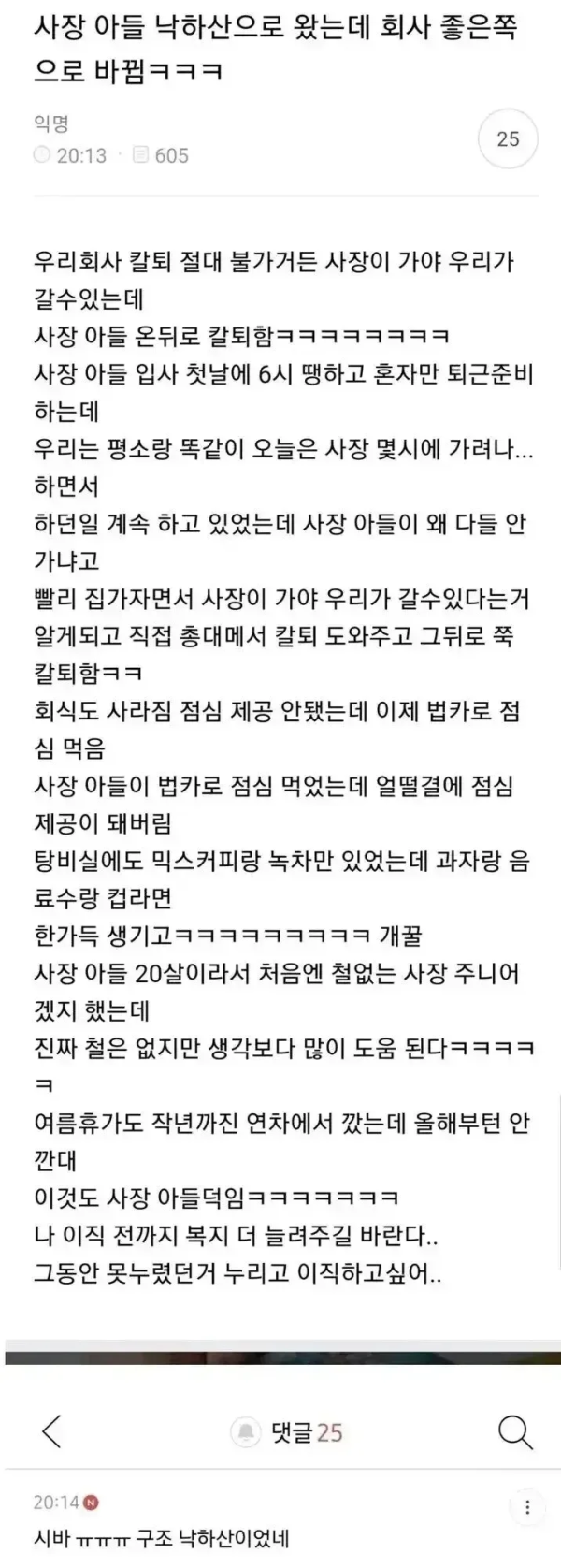 사장 아들이 낙하산으로 들어왔는데
