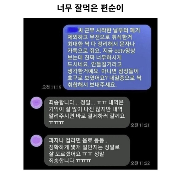 너무 잘 먹는 편의점 아르바이트생
