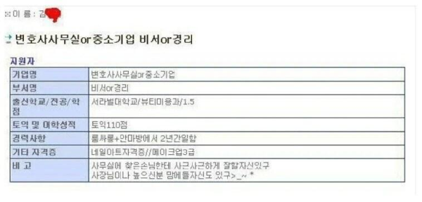 비서경리 지원서류 레전드