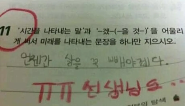 요즘 잼민이들 시험 답안