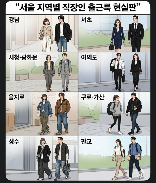 서울 지역별 직장인 출근룩