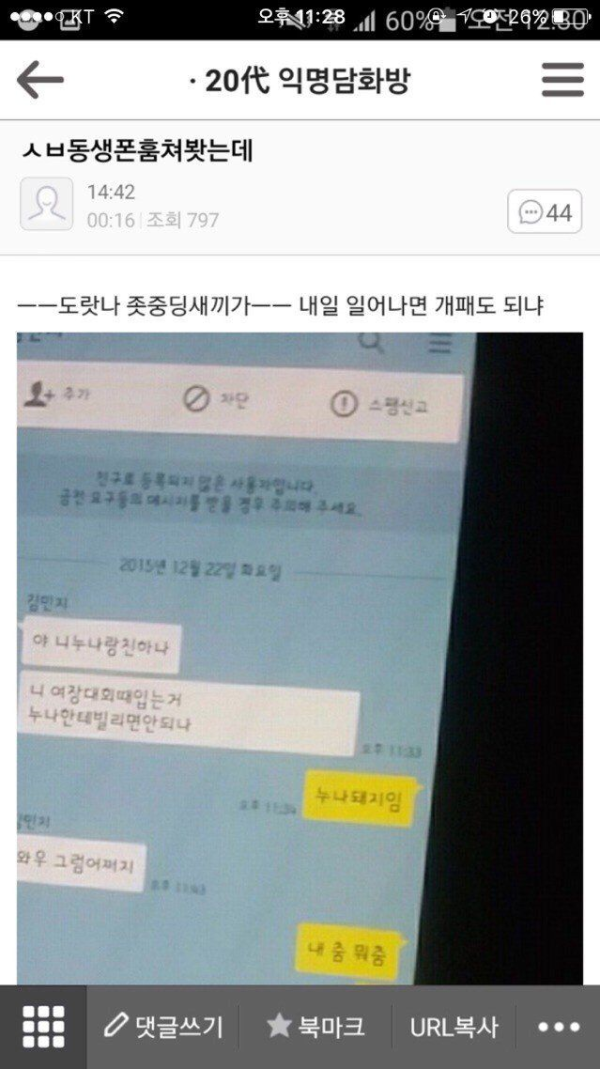 몰래 동생 핸드폰 훔쳐본 누나