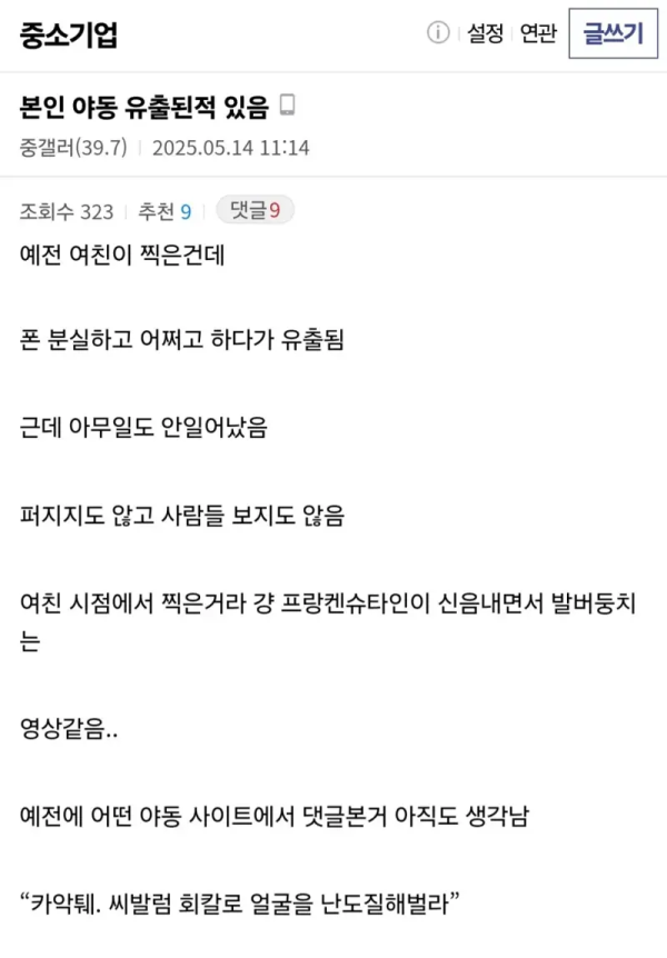 본인 야동 유출된적 있다는 디시인